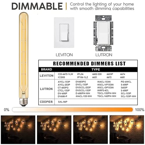 Leools-T300-Led-Long-Bulbs12W-Dimmable-Tubular-Bulb100-Watt-EquivalentE26-Edison-Style-Vintage-LED-Filament-Light-BulbAmber-Glass2700K-Warm-White118inch300mm-Tall-T10-Light-Bulbs4-Pack