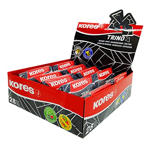 Borradores triangulares Kores Trino de PVC no tóxico para un borrado limpio, pack de 28