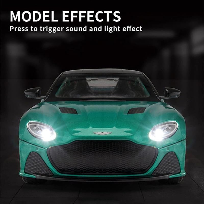 Image of Kids Model 1:24 Astorn Martin Die Cast Metal Car Pull Back Action Opening Doors with Realistic Engine Sound Lights Toy Car Gift for Boys - Green