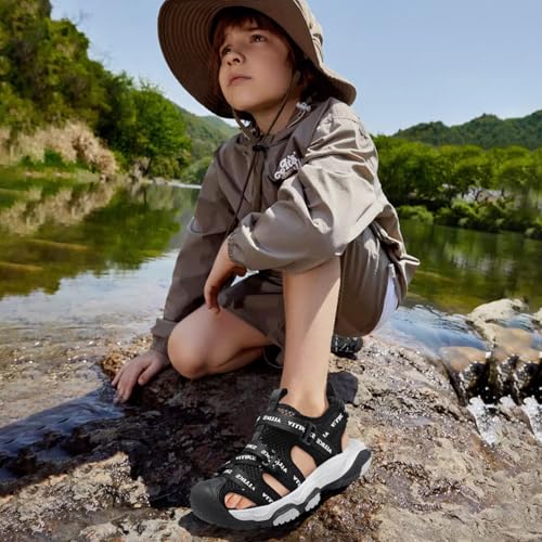 Image of JMFCHI Boys Girls Sports Sandals Summer Kids Closed Toe Outdoor Sandals Athletic Water Shoes Sandals Child Pool Beach Sandals Quick Drying Slip Resistant | Little /Big Kid,Comfortable lightweight,Non-slip soft sole,Hook-and-loop closure,Easy wear,Anti-collision toe,Daily casual