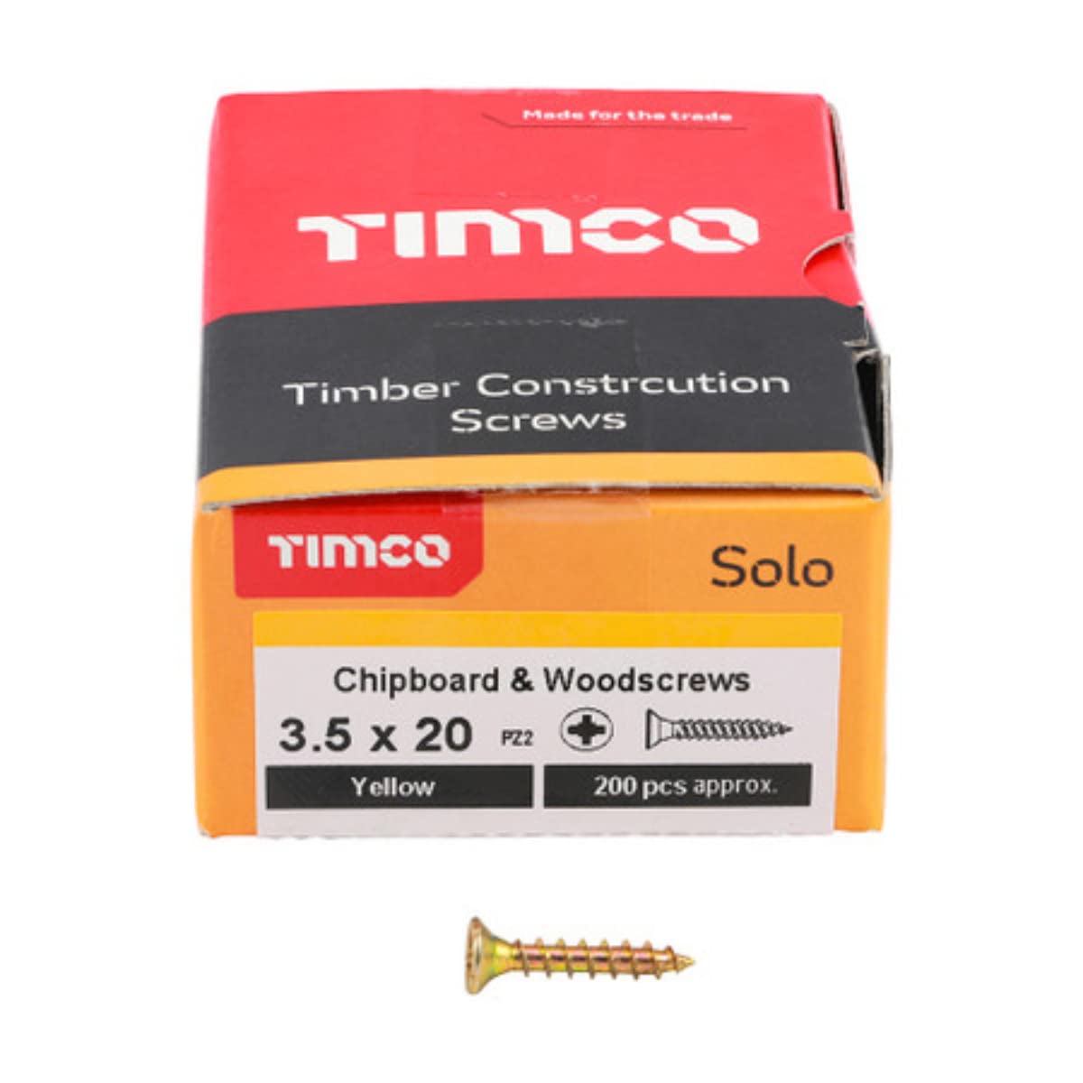Box of 200 3.5 x 20 Solo Chipboard & Woodscrews - PZ - Double Countersunk