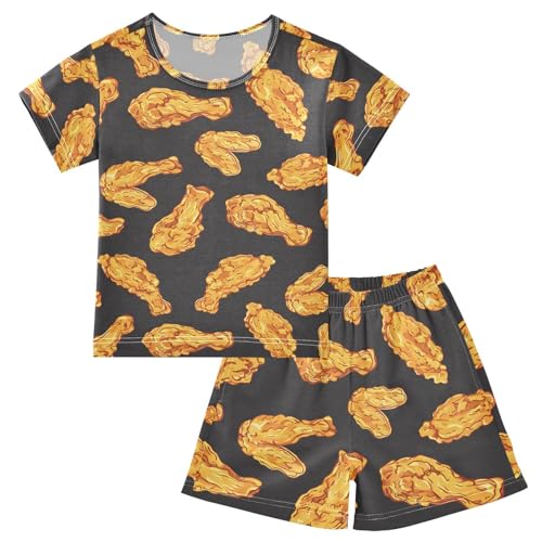 ALAZA Crispy Fried Chicken Pajamas Short Sleeve 2 Piece Sleepwear Top and Bottom Pajama Set Unisex
