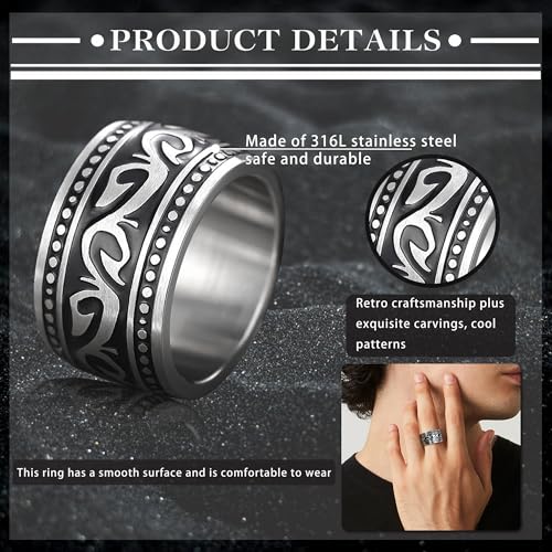 EIELO Stainless Steel Signet Rings for Men Feather Vintage Rings Set Pinky Thumb Celtic Band Mens Ring Jewelry3