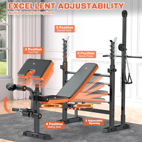 Image of Fostoy 8 in 1 Weight Bench Set with LAT Pulldow, Bench Press Rack with Leg Extension /Curl and Preacher Curl, 880lbs Olympic Weight Benches for Home Gym Full-Body Adjustable Strength Training Equipment