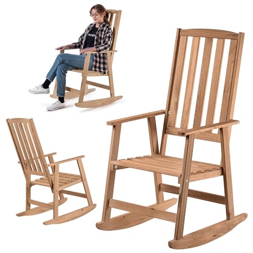 KADAX Fauteuil à bascule avec accoudoirs, fauteuil à bascule en bois, chaise à bascule de jardin, chaise de relaxation, chaise de jardin (foncé)