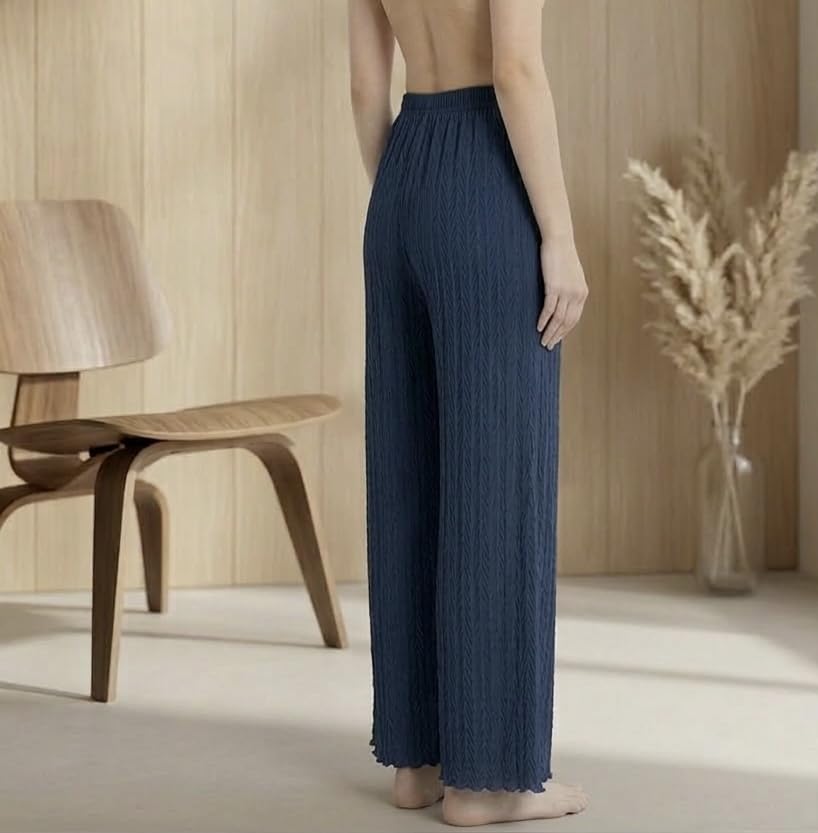 Image of Women Pack of 2 Pleated Palazzo Pants | Free Size (M to 3XL) | Elastic Waist with Drawstring | Soft Stretch Fabric | Casual, Office