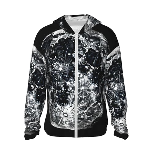UPF 50+ Light Jacket Full Zip Sun Protection Hoodie for Women Men Long Sleeve Moon Sun Shirts Black