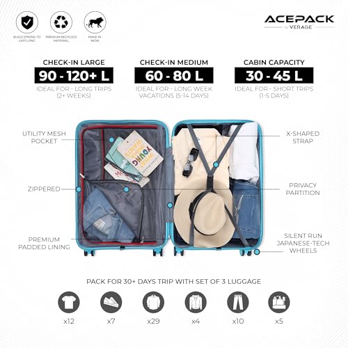 Image of ACEPACK by Verage Megatron Hard Side Polypropylene Luggage Large Check in 103L | Lightweight Unbreakable Suitcase Set with 360 Silent Spinner Wheels, Number Lock & Telescopic Handle