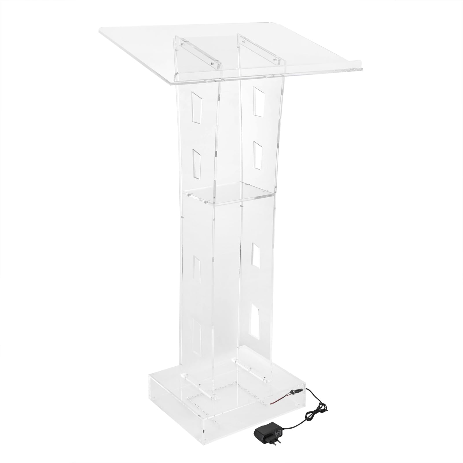 Lucite Podium en Acrylique Transparent Chaire D'église Podium Transparent Table de Conférence Podium en Acrylique avec Lumière LED Bleue,Convient pour église, école, Ambassade, Scène