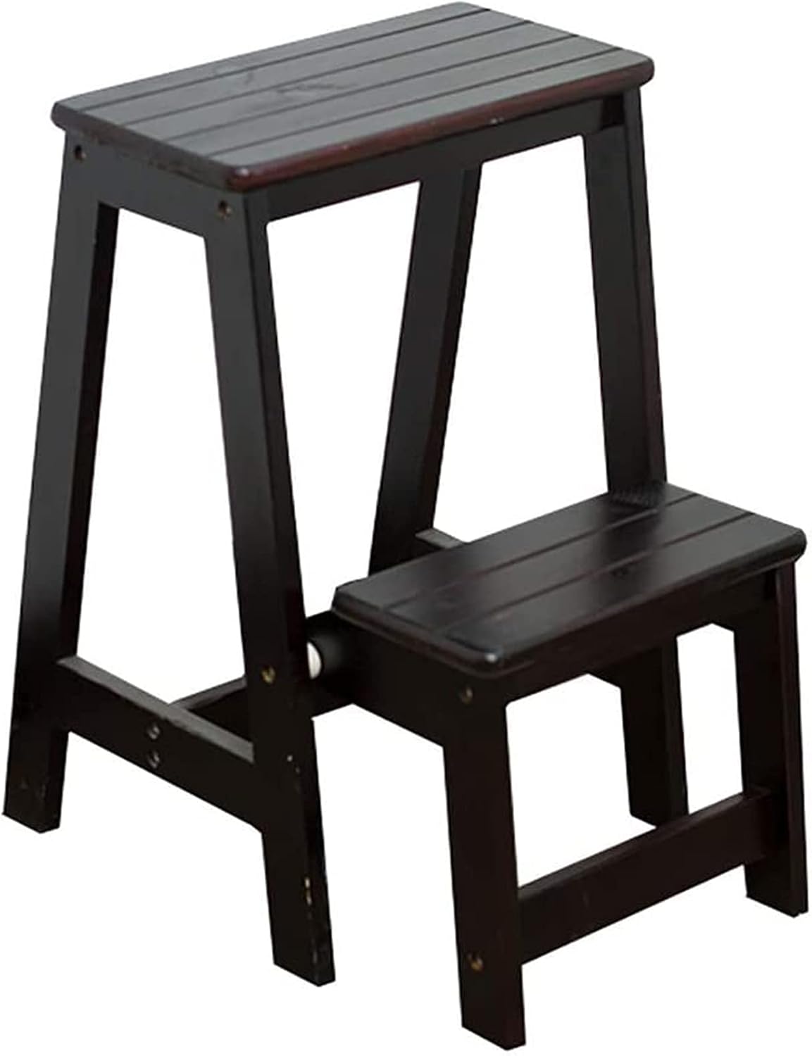 Household Goods 2 Steps Folding Step Ladder Wooden Ladder, Home Interior Stair Step Stool, Wooden Kitchen Step Chair Maximum Load 150kg (Black)