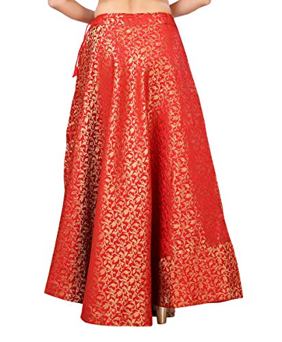 Image of Studio Shringaar Women's Polyester Maxi Benaras Brocade Readymade Long Skirt Lehenga Ghagra