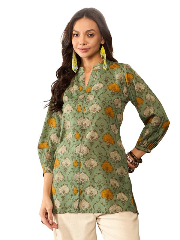 vaamsi Women's Ethnic Motifs Printed Top (VT1325_Green)-picture-32