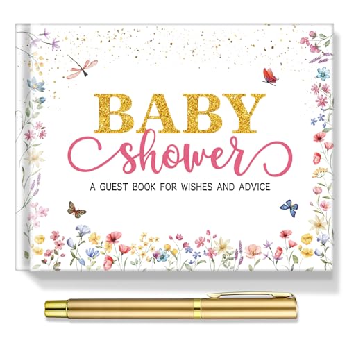 Image of Fuyoooo Baby in Bloom Baby Shower Guest Book Sign in Guest Book Reception with Sonogram Page Keepsake Includes Gold Pen Table Card and Adhesive Photo Corner for Birthday