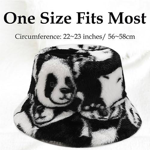 Image of Bucket Hat Women Furry Fuzzy Bucket Hats for Ladies, Winter Warm Fluffy Plush Faux Fur Hat for Women