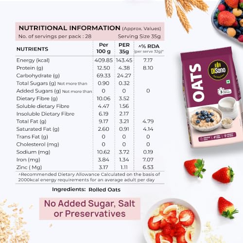DiSano Oats 1kg, Instant Oats, Wholegrain, High Fibre, Source of Protein - Image 3