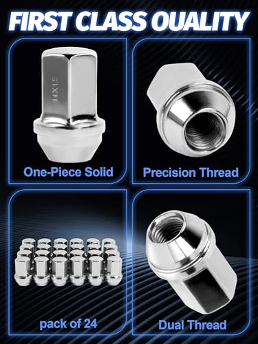 Image of 24 pcs M14x1.5 Lug Nuts for Silverado | Fit Tahoe Suburban Colorado 7 /8 Hex 1.77 Inch OEM Factory Chrome 60 Cone Seat Wheel Lug Nuts