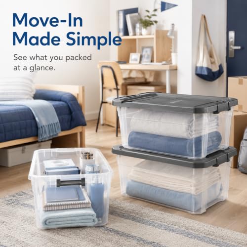Image of Clear Storage Bin with Locking Lid, 76 Quart Stackable Tote for Home