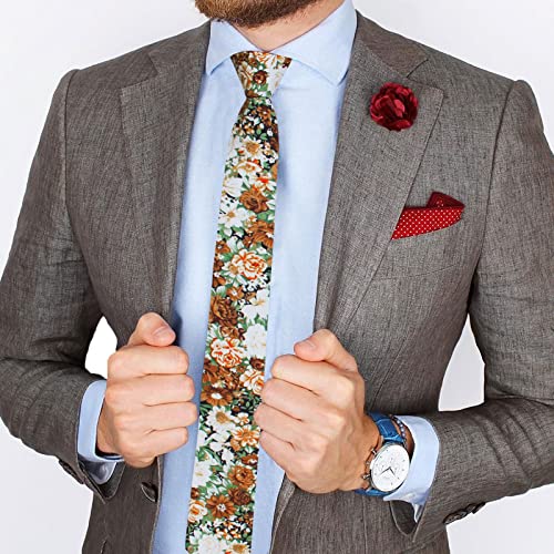 Image of Mantieqingway Floral Ties for Men Skinny Cotton Tie Flower Necktie