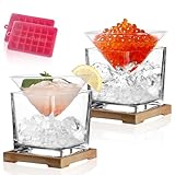 USEEKRIL Juego de 2 vasos de martini sin tallo con enfriador de caviar, vaso de martini con cuenco para servir caviar, elegante juego de regalo para Manhattan, Margarita, Martini, Cosmopolitan