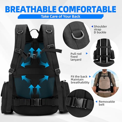 Image of gracedon Tactical Backpack for Men and Women Black2 | Water Repellent, 3-Day Assault Rucking Backpack, MOLLE Webbing, For Climbing Trekking Outdoor Sports