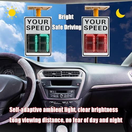 Señal de tráfico, señal de límite de Velocidad con energía Solar - LED Intermitente, detección inalámbrica de 244 Metros, Panel de Seguridad Vial de Aluminio Duradero y Resistente a la corro
