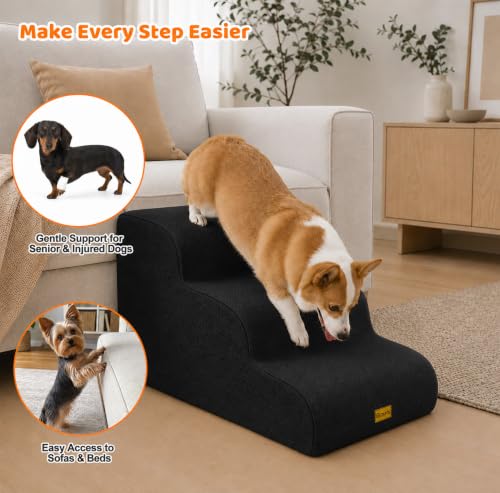 Gimars 30D Hoge dichtheid schuim, extra Brede stevige 3-trede hondentrap, 40 cm Hoog, met wasbare Hoes en Antislip bodem. Draagbare oprijplaat voor kleine honden naar Bank, Bed, Sofa, Auto