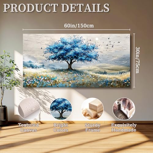 SERIMINO Tree of Life Large Wall Art, Country Landscape Canvas Art Prints, Blue Tree Nature Artwork for Walls, Modern Wall Pictures for Living Room Bedroom Dining Room, Rustic Farmhouse Decor 30"X60"