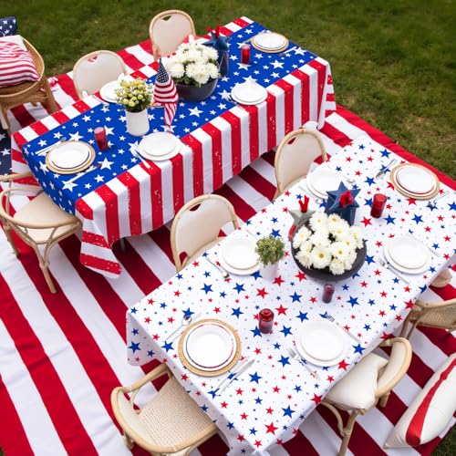 Image of Gatherfun 4th of July Party Supplies Set- American Flag Patriotic Theme Kit for Independence & Election Day Decorations, Disposable Plastic Tablecloth - for Patriotic & 4th of July Decorations,2PCS