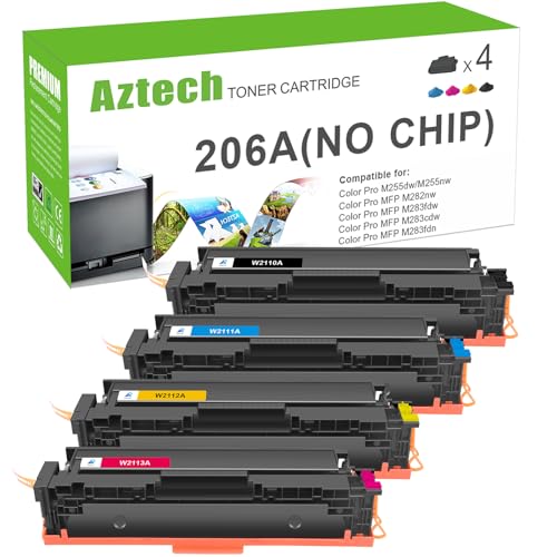 Aztech Compatible Toner Cartridges Replacement for HP 206A W2110A 206X W2110X for HP Color Pro MFP M283FDW M255DW M283CDW M283 M255 Printer Ink (Black Cyan Yellow Magenta, 4-Pack)