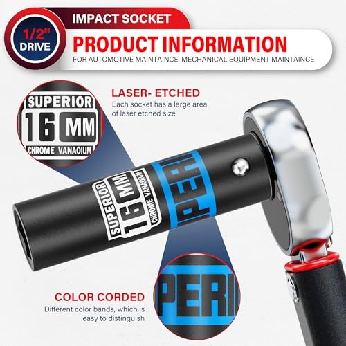 Image of 1 /2 inch Drive Impact Socket, 16 mm Deep Socket, Metric, 6 Point, CR-V, for Automotive Maintaince, Mechanical Equipment Maintaince