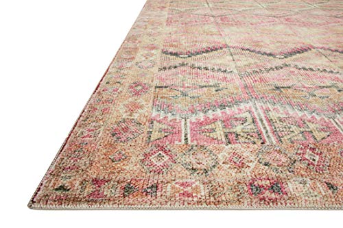 Loloi Layla Collection LAY-17 Pink/Lagoon 2'-0" x 5'-0" .13" Thick Accent Rug, Soft, Durable, Vintage Inspired, Distressed, Low Pile, Non-Shedding, Easy Clean, Printed, Living Room Rug