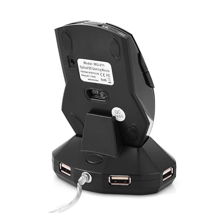 Wireless Rechargeable Mouse with Charging Dock Stand, 2.4GHz 3Port USB
