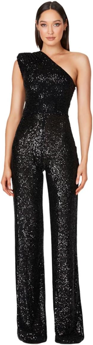 Sequin Off Shoulder Sleeveless Jumpsuits Sparkly Sequin Rompers High Waisted Wide Leg Pants Suit