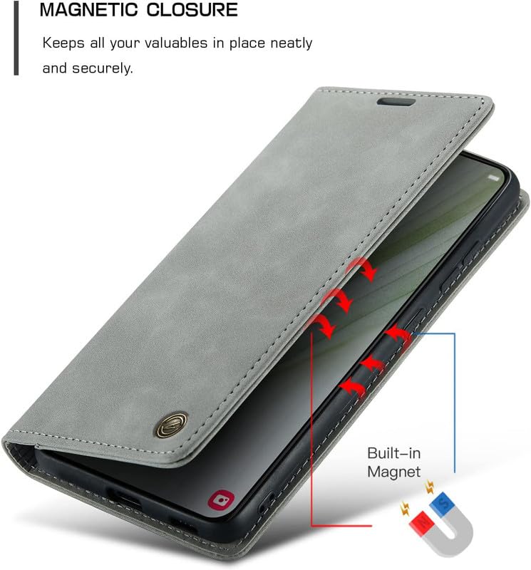 Image of ClickCase for Samsung Galaxy S24 FE 5G Sheepskin Series Faux Leather Wallet Flip Case with Video Stand & Magnetic Closure Lightweight Flip Cover for Samsung Galaxy S24 FE 5G (Grey)