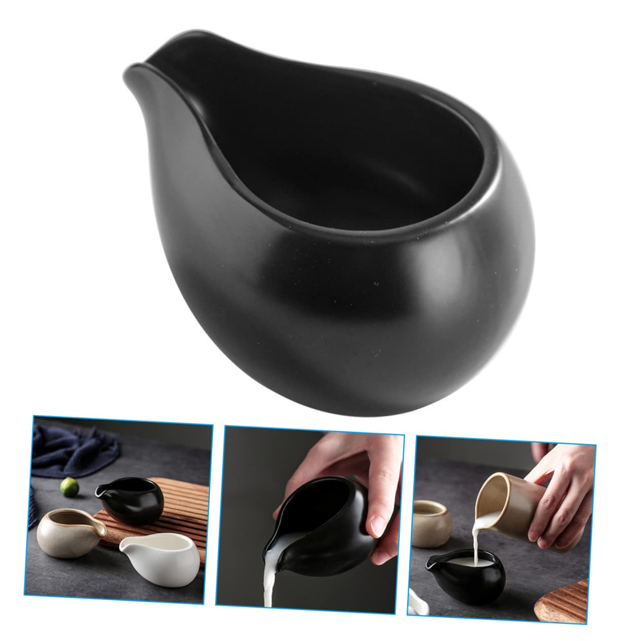 3 Pichets à Lait en Céramique Noire, Bec Verseur, Lot de 3