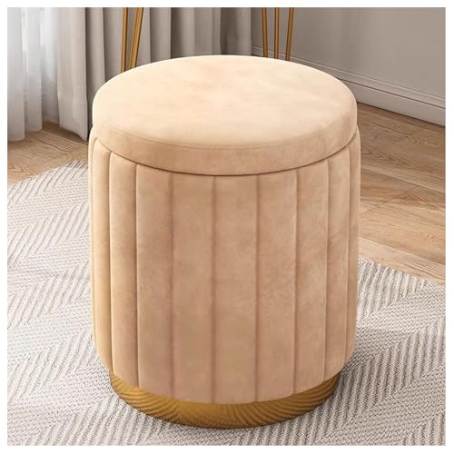 GKJHTED Puff Redondo Moderno con Almacenamiento, Taburete tapizado con Tapa extraíble y Base de Metal Dorado, reposapiés para Sala de Estar, Dormitorio.