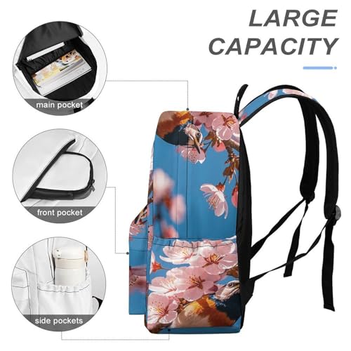 Heavy-Duty Backpack with Reinforced Base And Side Pockets, Bird Cherry in Bloom Print Travel Bag4