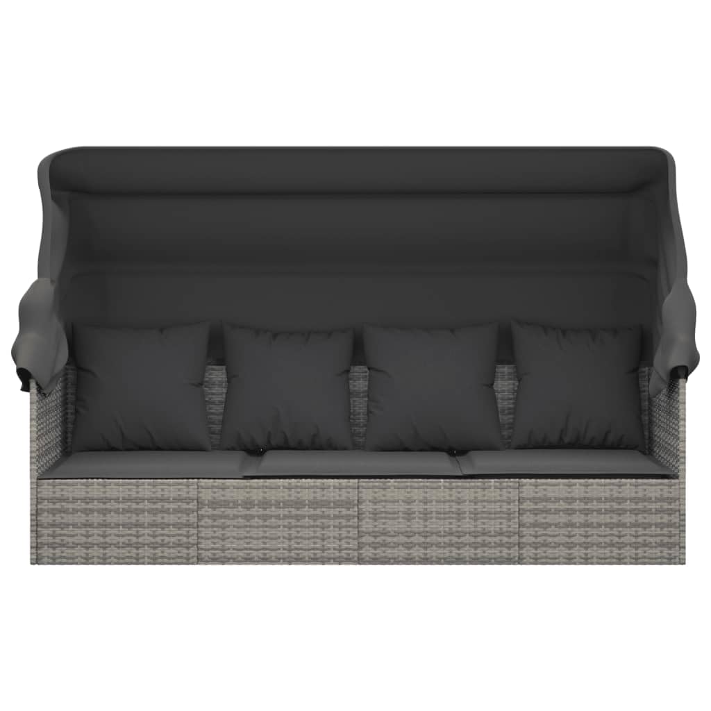 vidaXL Lit de Salon d'extérieur Toit et Coussins Gris Résine tressée, mobilier de Jardin, Meuble de Patio, canapé de Jardin, mobilier d'extérieur