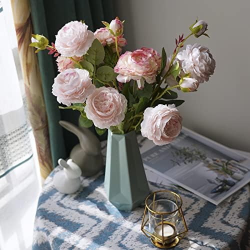 ZENYILFE Roses Artificial Flowers with Long Stem and Buds 5 Bunches Pink Silk Rose 24in/61cm Realistic Fake Flowers for Wedding Bouquet Home Party Office Centerpieces Floral Arrangements Decoration