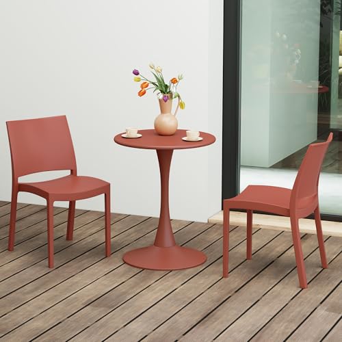 Costaelm Arm Chairs Set of 2, Stackable Balcony Chairs Set of 2, Modern Outdoor Seating Furniture Front Porch Lawn Balcony Yard Dining Side Chair for Kitchen Restaurant, Red - Image 3