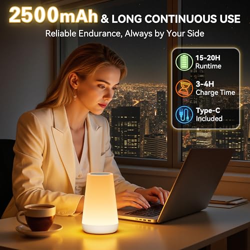 Image of Auxmir Rechargeable LED Night Light, Touch & Remote Control Bedside Lamp with 13 Colors, 5 Brightness Levels, Portable Table Lamp for Kids Baby Nursery, Bedroom, Bathroom, Camping, White