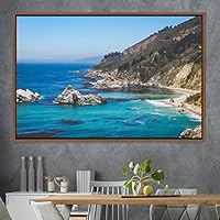 Framed Canvas Wall Art Coastal Scenery Aerial Coastal Cool Multicolor Ocean Photography Realism Relax/Calm - 16x24 inches