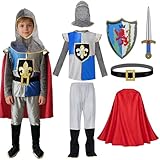 Erzekrim Mittelalter Ritter Kostüm Set für Kinder mit Umhang, Ritterhelm, Schwert und Schild, Faschingskostüme für Jungen, Karnevals und Cosplay Party Verkleidung