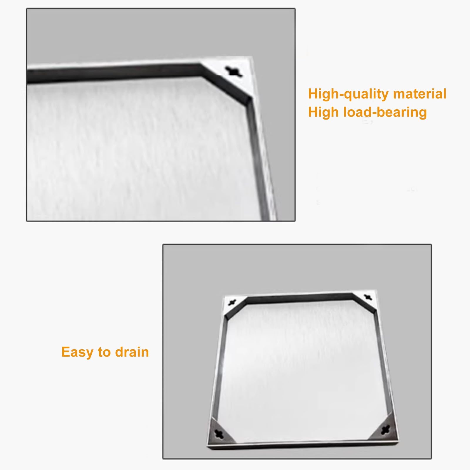 Chiusino Pozzetto in Acciaio Inox con Scarico di Drenaggio, Coperchio per Fossa Settica, Griglia per Fognatura, Coperchio di Ispezione Invisibile in Metallo per Cortile e Marciapiede(70x70x5cm)