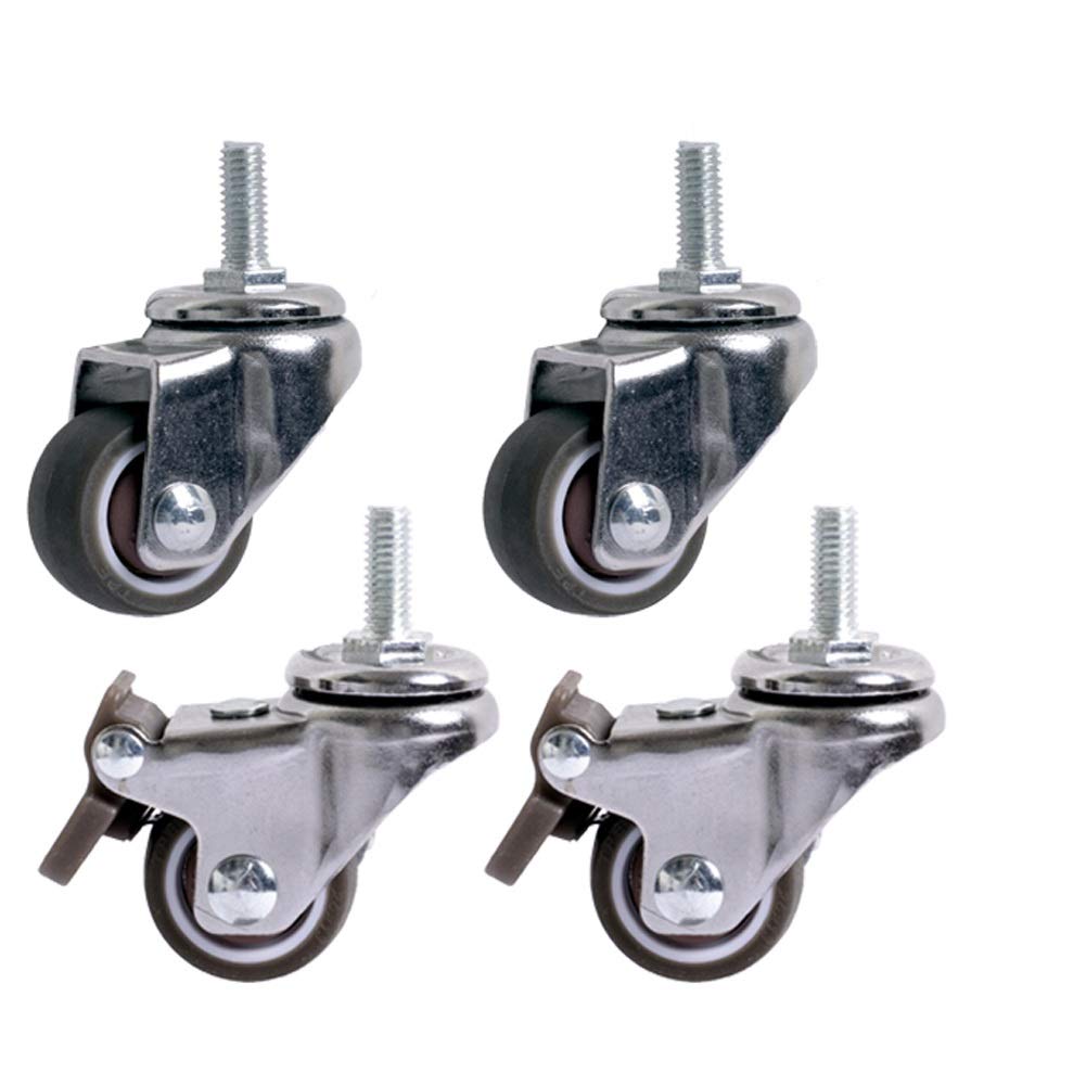 ZJCQA Plate Casters 4 x Thread Stem M6 Rubber Casters, 1inch 25mm with Brakes ball bearing Universal Silent Castor Wheels, for Furniture Office chair Scaffolding