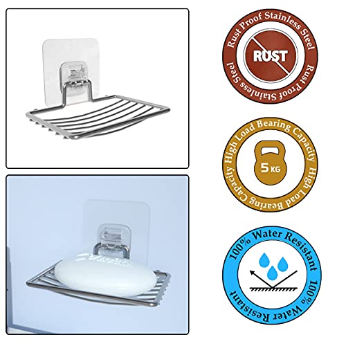 Image of HOKIPO Magic Sticker Series Self Adhesive Stainless Steel Soap Holder for Bathroom Wall - Pack of 1 (Model -AR3171)