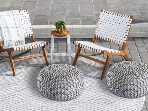 kreatives Wohnen Pouf Premium ø45cm Sitzhocker Strickpouf Innen Terrasse Pool Garten nachhaltig grau - Silbergrau