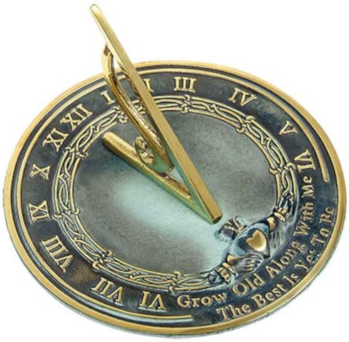 Stonebridge Mall 10" Verdigris Brass Grow Old with Me Sundial for Outdoors, Garden, Backyard, and Home Decor