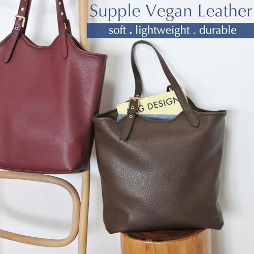 Image of HOXIS Tote Bag for Women with Adjustable Handles Soft Vegan Leather Shoulder Handbag for Work, Travel & Everyday Use
