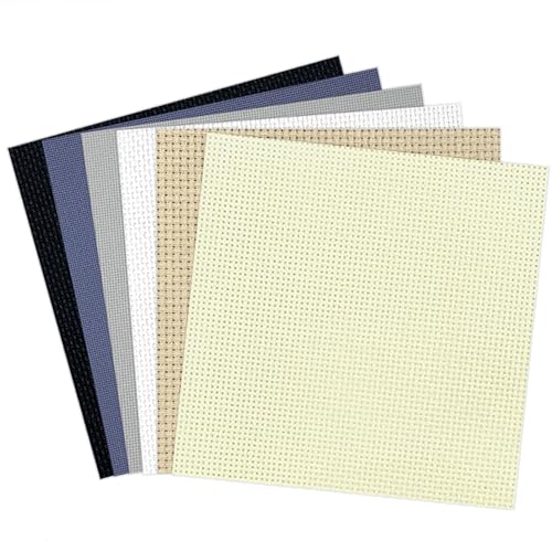 Zhenqing 14CT 12x12 Inch Aida Cloth 6-Pack (6 Colors) – Premium Cotton Cross Stitch Fabric for Beginners & Pros – Pre-Cut Squares for Embroidery, Needlework, DIY Crafts